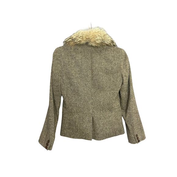 Theory Removable Fox Fur Collar Light Brown Wool Blazer Jacket SZ 4 Small Chic - Picture 3 of 6